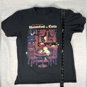 Black Graphic Tee with Cat Design